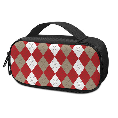 Beige Red And White Argyle Pattern Print Insulin Cooler Travel Case