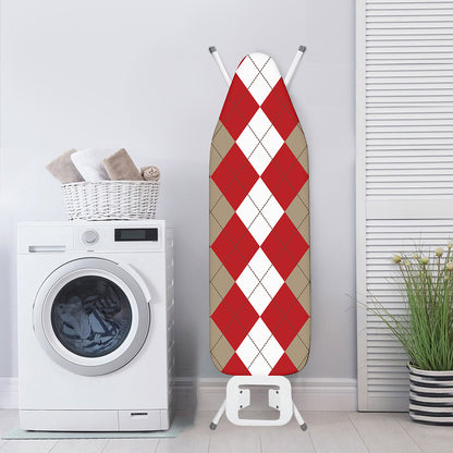 Beige Red And White Argyle Pattern Print Ironing Board Cover