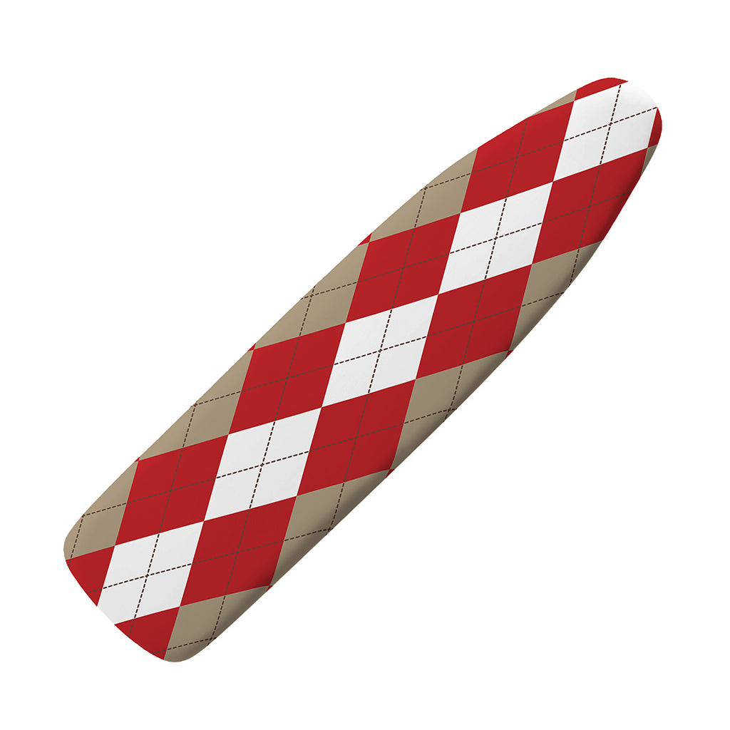 Beige Red And White Argyle Pattern Print Ironing Board Cover