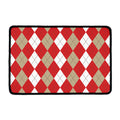 Beige Red And White Argyle Pattern Print Kitchen Mat