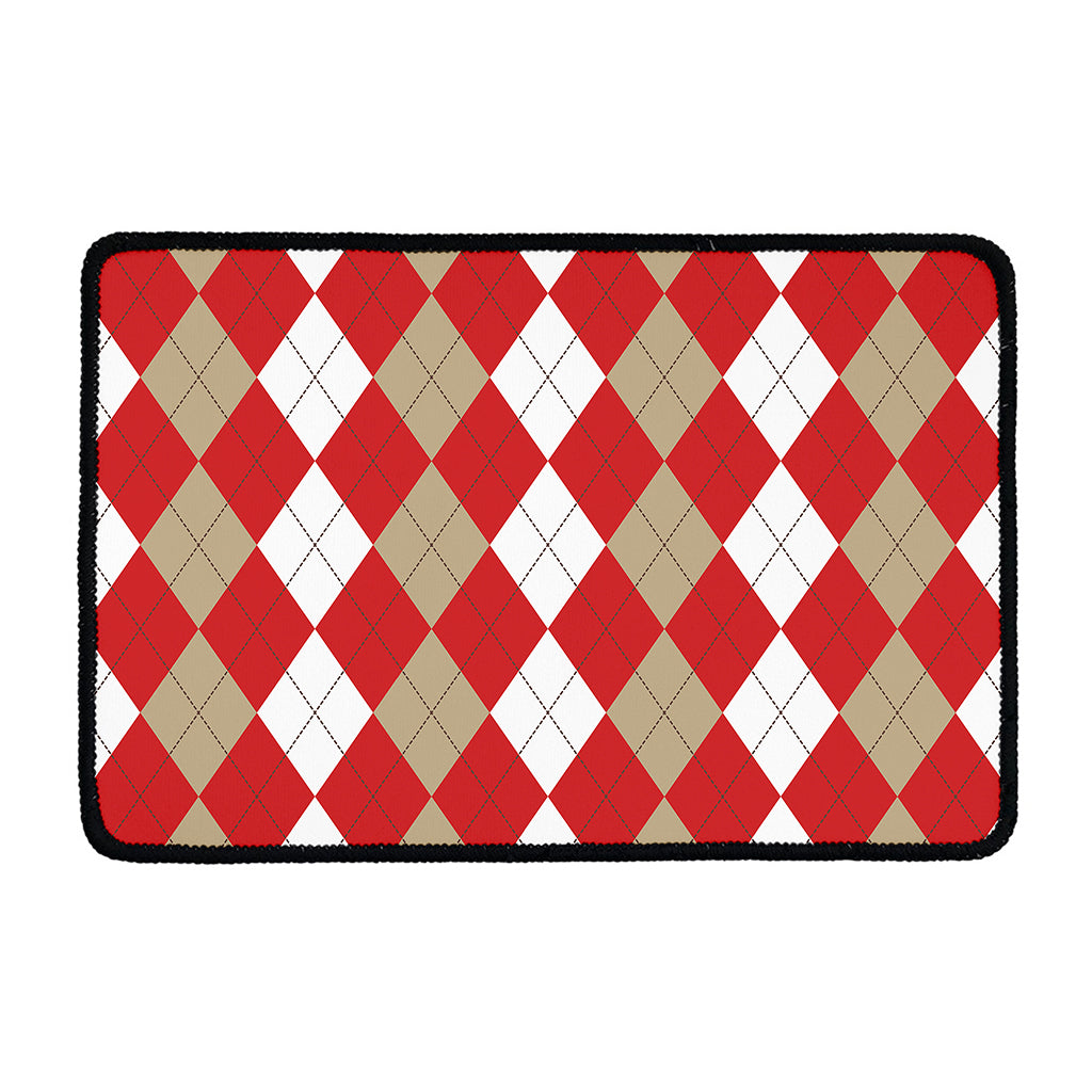 Beige Red And White Argyle Pattern Print Kitchen Mat