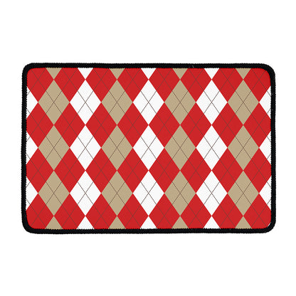 Beige Red And White Argyle Pattern Print Kitchen Mat