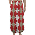 Beige Red And White Argyle Pattern Print Lantern Pants
