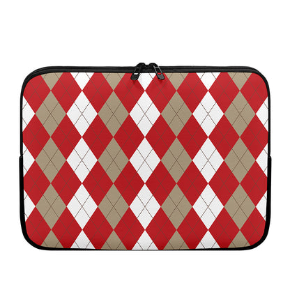 Beige Red And White Argyle Pattern Print Laptop Sleeve
