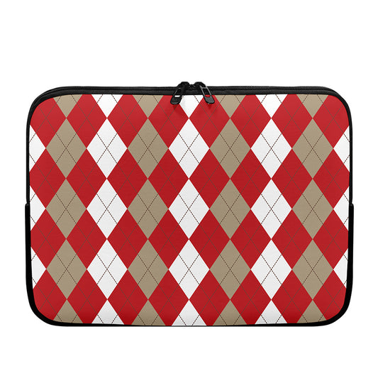 Beige Red And White Argyle Pattern Print Laptop Sleeve