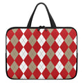 Beige Red And White Argyle Pattern Print Laptop Sleeve With Handle