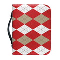Beige Red And White Argyle Pattern Print Leather Bible Cover