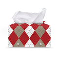Beige Red And White Argyle Pattern Print Leather Tissue Box Cover