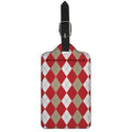 Beige Red And White Argyle Pattern Print Luggage Tag