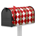 Beige Red And White Argyle Pattern Print Mailbox Cover