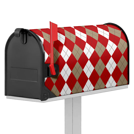 Beige Red And White Argyle Pattern Print Mailbox Cover