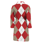 Beige Red And White Argyle Pattern Print Men's Bathrobe