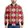 Beige Red And White Argyle Pattern Print Men's Bomber Jacket