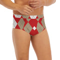 Beige Red And White Argyle Pattern Print Men's Briefs