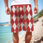 Beige Red And White Argyle Pattern Print Men's Cargo Shorts