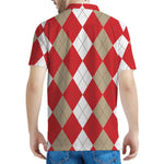 Beige Red And White Argyle Pattern Print Men's Polo Shirt