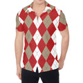 Beige Red And White Argyle Pattern Print Men's Shirt