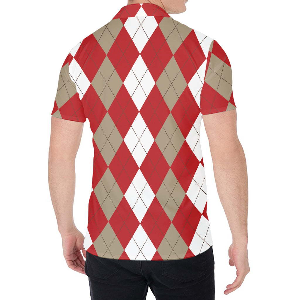 Beige Red And White Argyle Pattern Print Men's Shirt
