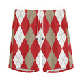Beige Red And White Argyle Pattern Print Men's Athletic Shorts