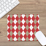 Beige Red And White Argyle Pattern Print Mouse Pad