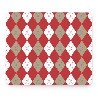 Beige Red And White Argyle Pattern Print Mouse Pad