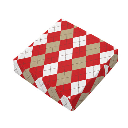 Beige Red And White Argyle Pattern Print Outdoor Seat Cushion Cover