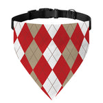 Beige Red And White Argyle Pattern Print Over The Collar Dog Bandana