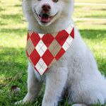 Beige Red And White Argyle Pattern Print Over The Collar Dog Bandana