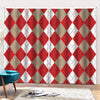 Beige Red And White Argyle Pattern Print Pencil Pleat Curtains