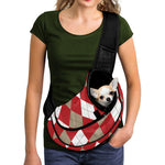 Beige Red And White Argyle Pattern Print Pet Sling Carrier