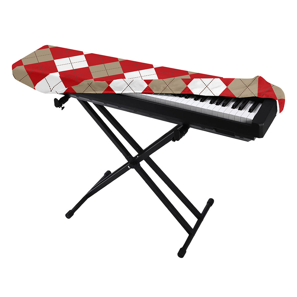 Beige Red And White Argyle Pattern Print Piano Keyboard Cover