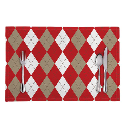 Beige Red And White Argyle Pattern Print Placemat