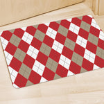 Beige Red And White Argyle Pattern Print Polyester Doormat