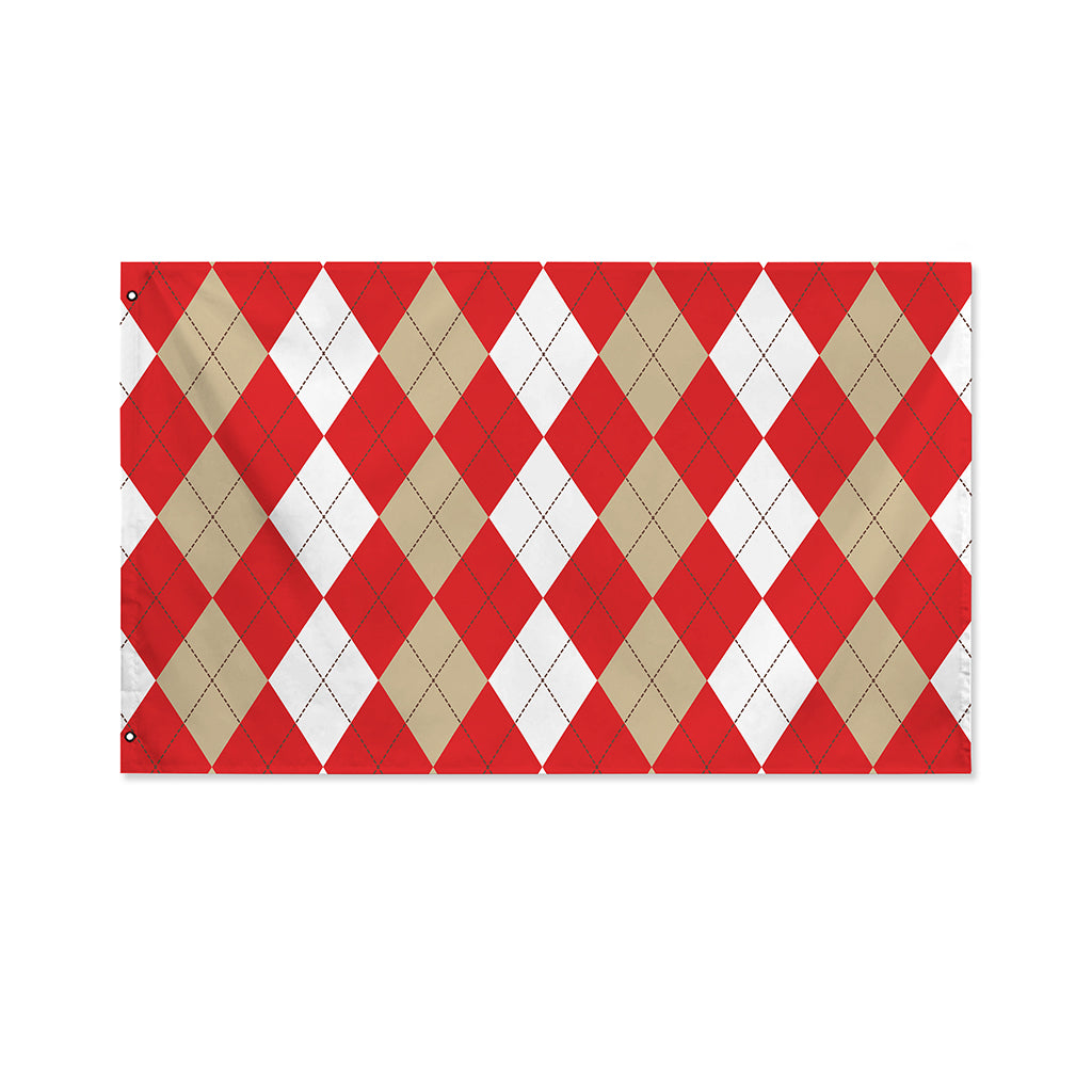 Beige Red And White Argyle Pattern Print Polyester Flag