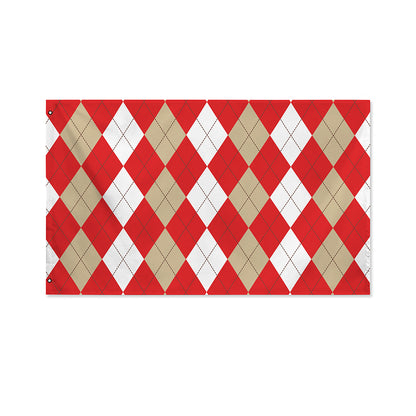 Beige Red And White Argyle Pattern Print Polyester Flag