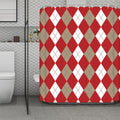Beige Red And White Argyle Pattern Print Polyester Shower Curtain