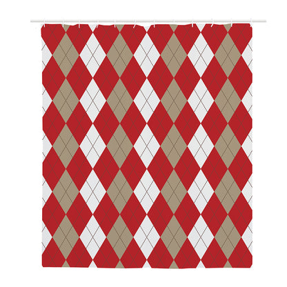 Beige Red And White Argyle Pattern Print Polyester Shower Curtain