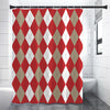 Beige Red And White Argyle Pattern Print Premium Shower Curtain