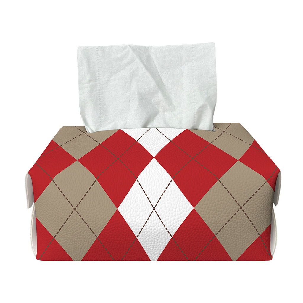 Beige Red And White Argyle Pattern Print Rectangle Tissue Box Cover