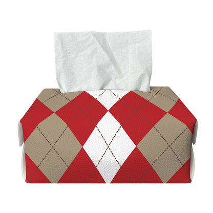 Beige Red And White Argyle Pattern Print Rectangle Tissue Box Cover