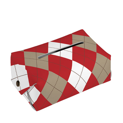 Beige Red And White Argyle Pattern Print Rectangle Tissue Box Cover