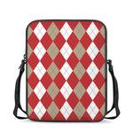 Beige Red And White Argyle Pattern Print Rectangular Crossbody Bag