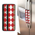 Beige Red And White Argyle Pattern Print Refrigerator Handle Covers