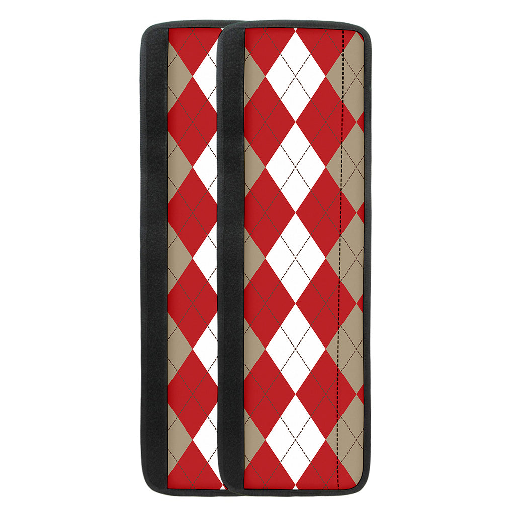 Beige Red And White Argyle Pattern Print Refrigerator Handle Covers