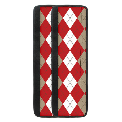 Beige Red And White Argyle Pattern Print Refrigerator Handle Covers
