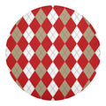 Beige Red And White Argyle Pattern Print Round Blanket