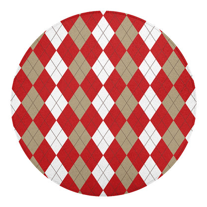 Beige Red And White Argyle Pattern Print Round Blanket