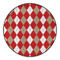 Beige Red And White Argyle Pattern Print Round Floor Mat