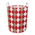Beige Red And White Argyle Pattern Print Round Laundry Basket