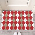 Beige Red And White Argyle Pattern Print Rubber Doormat